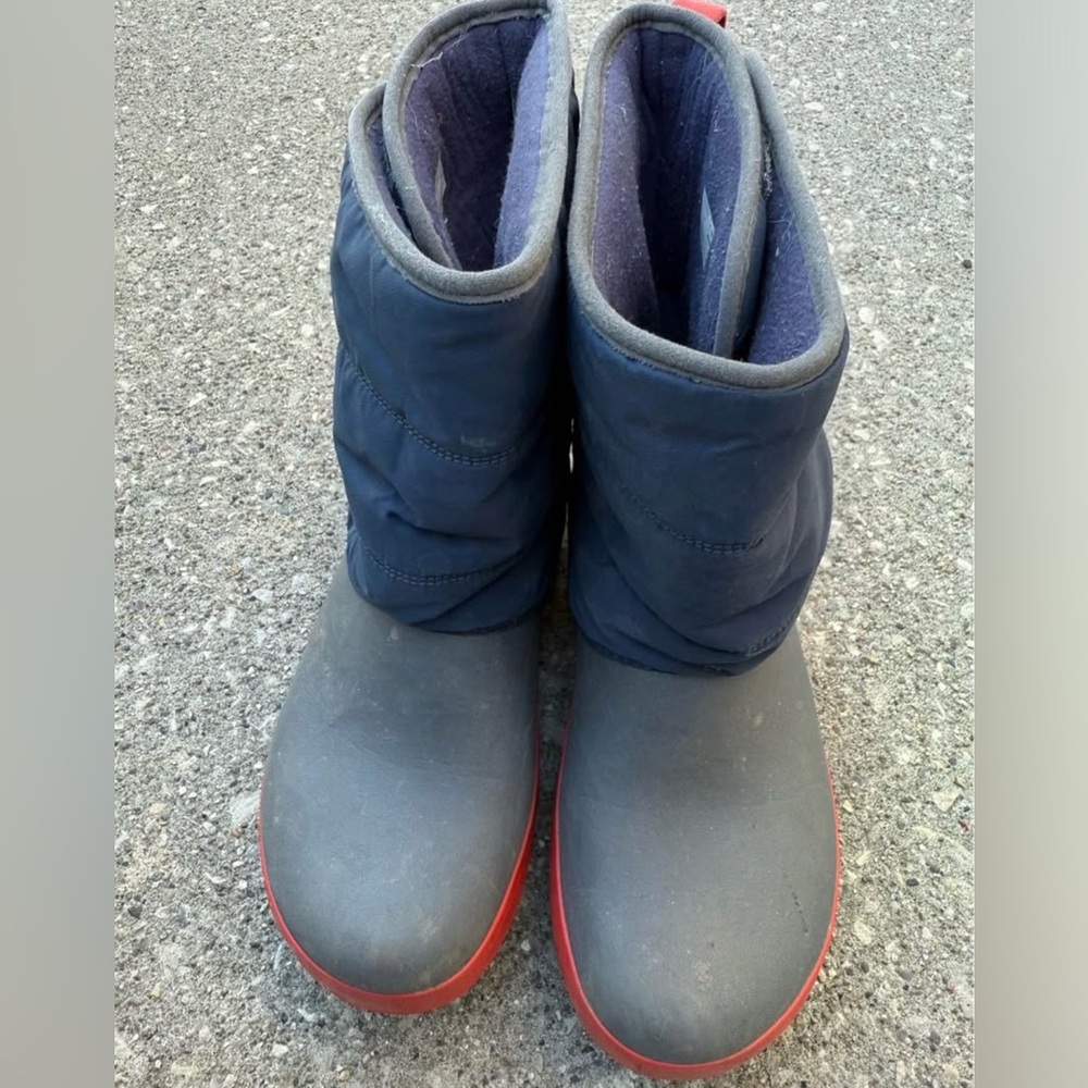 Crocs Navy and Red Winter Boots kids rubber all weather snow rain comfort
